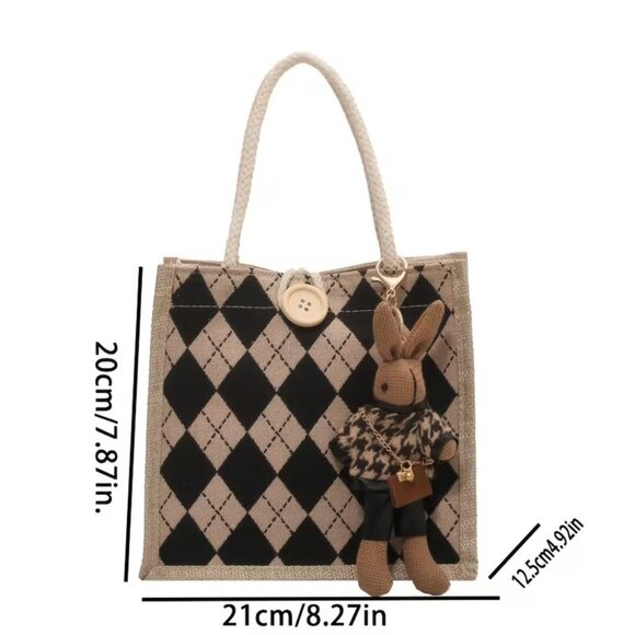 ❤️Adorable Cute Linen Small Tote Bag w/ Bunny Charm 🎁 - Picture 6 of 6